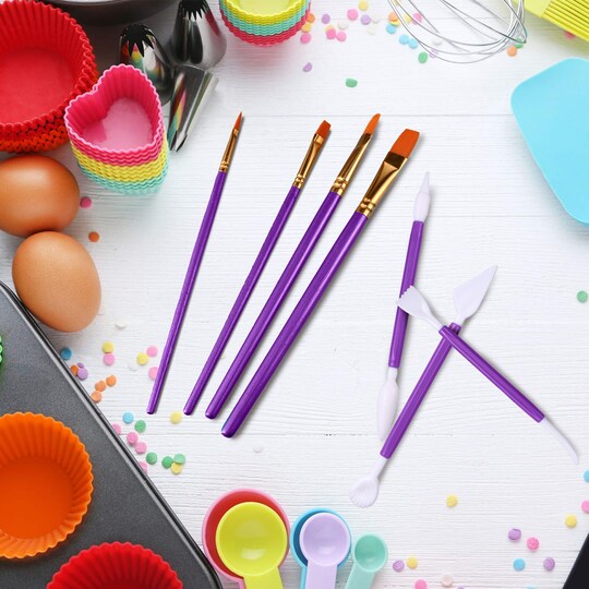 24 Pieces Cookie Decorating Tool Set Fondant Cake Decorating Tool Set Include Decoration Brushes Sugar Stir Needle Fondant Modeling Tool Elbow and Straight Tweezer for Cookie Cake Decoration (Purple)